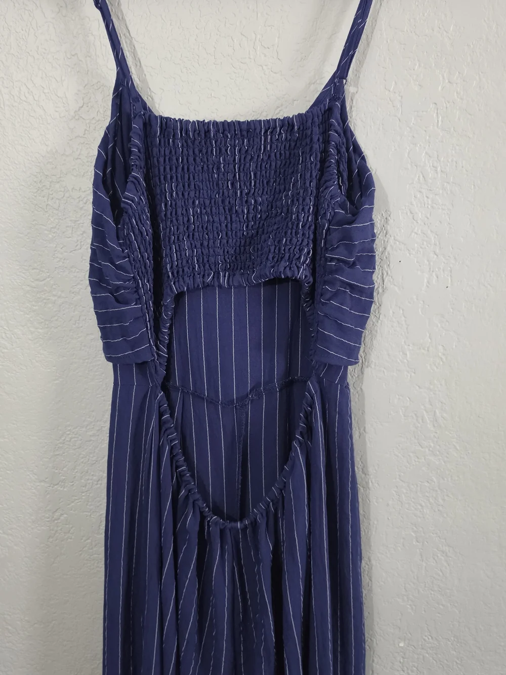Flying Tomato Navy Pinstripe Tie Front Wide Leg Jumpsuit Adjustable Women Medium - Picture 9 of 10